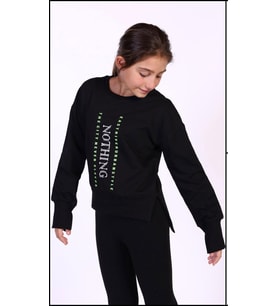 Toontoy Kız Çocuk Nakış Detaylı Sweatshirt (Siyah)