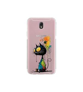 Samsung Galaxy J7 Pro ile Uyumlu Splash Kedi Tasarımlı Şeffaf Silikon Kılıf