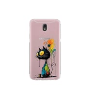 Samsung Galaxy J7 Pro ile Uyumlu Splash Kedi Tasarımlı Şeffaf Silikon Kılıf