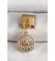 316L Çelik Gold Renk Sallantı Renkli Zirkon Taşlı Göz Model Nomination Charm