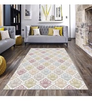 Geometrik Karo Şal Desenli Dijital Baskı Yıkanabilir Kaymaz Taban Etnik Kilim Desen Salon Halısı (Çok Renkli)