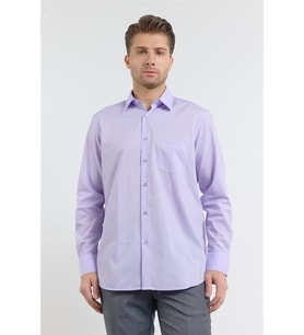 Açık Lila Sert Yaka Uzun Kol Easy To Iron Comfort Fit Pamuklu Gömlek 1004255182