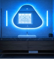 Amorf Asimetrik Duvar Aynası 72x72 cm Modern Dekoratif Salon Antre Banyo Aynası Kararma Yapmaz (Mavi)