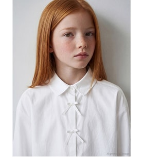 LCW Kids Beyaz Fiyonk Detaylı Kız Çocuk Poplin Gömlek