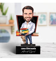 Kişiye Özel Beyaz Gömlekli Öğretmen Karikatürlü Biblo