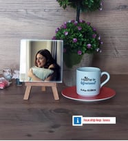 Matematik Öğretmeni Fotoğraflı Dekoratif Taş, Ahşap Altlıklı Türk Kahvesi Fincanı Hediye Matematik Öğretmenine Hediye (Model 8)