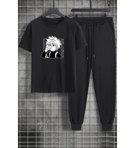 Unisex Killua Zoldyck Baskılı 2'li Eşofman Takımı (Siyah)