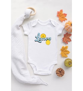 Organik %100 Pamuk Uzun Kollu Beyaz Lemon Limon Bebek Body Bebek Badi Çıtçıtlı Zıbın