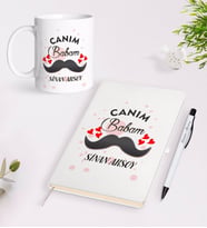 BK Gift Kişiye Özel Canım Babam Tasarımlı Beyaz Defter Kalem Kupa Seti - Model 2