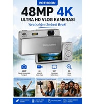 Dijital Kamera 4k Hd 48mp 16x Zoom Flaşlı Kayar Retro Video Kamera 2.8 Ekran 64gb Sd Kart Hediyeli Gümüş