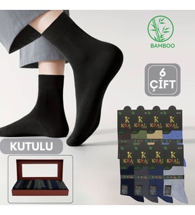 Erkek Bambu Yazlık (6 Çift) Kutulu Uzun Soket Dikişsiz Parfümlü Çorap (Model 1)