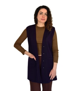 Kadın Anne Mevsimlik Düğmeli Cepli Yelek BGL-ST04314 (Mürdüm)
