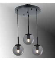 TT604-3Y-FULLSY TT Aydınlatma Mat Siyah 3 lü Tijli Glop Camlı Yuvarlak Avize