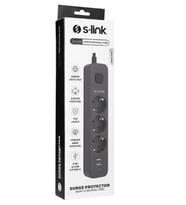 S-link SPG03U 5V2.4A 1.5m 3x1.00mm 100 yüzde Bakır 750 Joule 3 lü Anahtarlı Akım Korumalı Siyah Priz