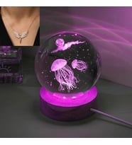 Işıklı Ahşap Kaideli Deniz Anası Temalı Cam Küre 8cm*6cm ve Melek kolye