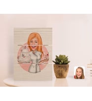 BK Gift Kişiye Özel Kadın Aşçı Karikatürlü Otantik Masaüstü Ahşap Palet Çerçeve-3 (Beyaz)