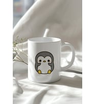 Sevimli Penguen Figürlü 330ml Baskılı Beyaz Seramik Kupa Bardak