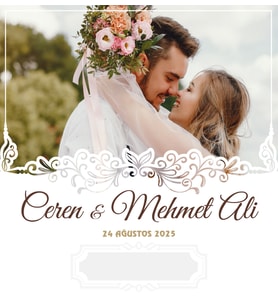 Nikah Nişan Düğün Davetiyesi Kare İkiz İp Bağlamalı 5038
