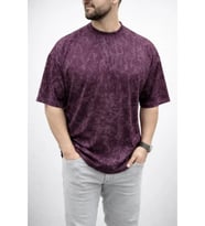 Erkek Premium Tişört OSY Yumuşak Dokulu Yıkamalı Oversize T-Shirt - Bordo