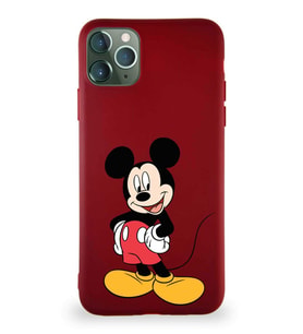 Apple iPhone 11 Pro Max Soft Premier Kapak Mickey Mouse-E Tasarımlı Silikon Kılıf - Mürdüm (Şeffaf)