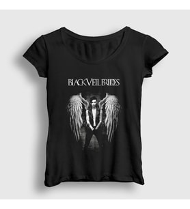 Presmono Kadın Siyah Wings Veil Brides T-Shirt 19197tt