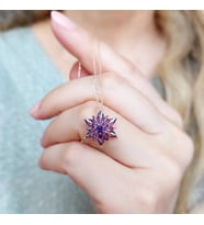 Vaoov 925 Ayar Gümüş Mor Taşlı Lotus Kolye (Rose)