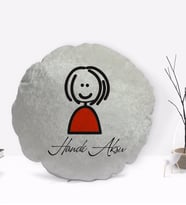 BK Gift Kişiye Özel İsimli Çöp Kadın Tasarımlı Yuvarlak Dekoratif Kırlent Yastık-1