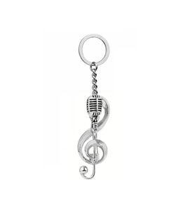 Mikrofon Sol Anahtar Müzik Gümüş Anahtarlık (Çok Renkli)