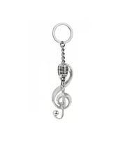 Mikrofon Sol Anahtar Müzik Gümüş Anahtarlık (Çok Renkli)