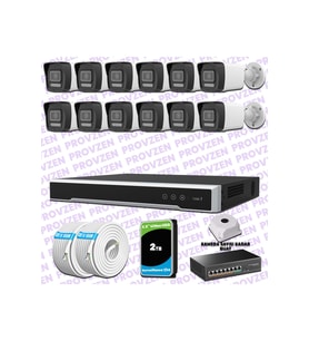 Provzen Hikvision 12 IP 4MP Hibrit ColorVu Güvenlik Kamerası Seti Olay Anında bildirim