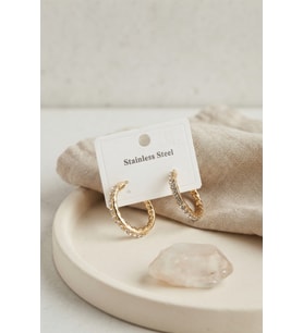 316L Çelik Gold Renk Zirkon Taşlı Halka Model Küpe TJ-BKP12056