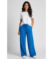Kadın Bürümcük Kumaş Geniş Paça Pantolon – Rahat Kalıp – Mavi (Saks)