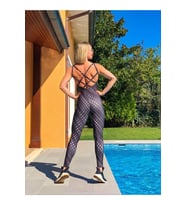 Siyah Yıldızlı Çift Çapraz İp Detaylı Spor Tayt Tulum