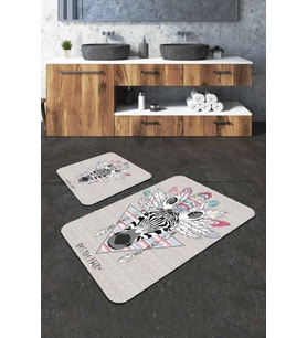 Gri Hayvan Temalı Banyo Halısı Klozet 2'li Paspas Seti BS310