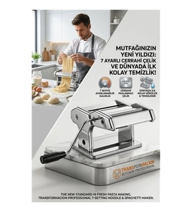 Profesyonel Sökülebilir Kolay Temizlenen Erişte Makarna Makinesi - 7 Ayarlı Hamur Açma Spagetti Mak