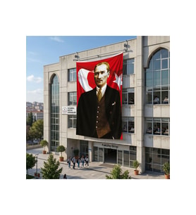 Takım Elbiseli Sivil Gazi Mustafa Kemal Atatürk Portre Ay Yıldız Poster Bayrak Raşel Kumaş 6x9 metre ATA40