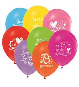 Seni Seviyorum Baskılı Karışık Renkli Balon 12 inç (25x30 cm) 10’lu Paket-