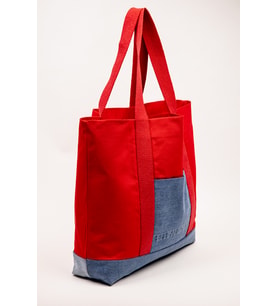 Plaj & Günlük Omuz Çantası Kırmızı Denim Detaylı Astarlı 51x44 cm