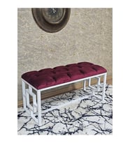 Beyaz Boyalı İçi Kareli Diktörtgen 100 cm x 40 cm Oturak Puf - Bench - Makyaj Oturağı - Oturak Bordo Renk 100 x 40 Boyut/Ebat (Çok Renkli)