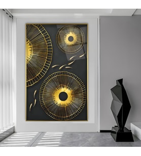Metal Çerçeveli Soyut Desenler Cam Tablo (Gold)