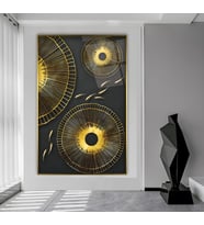 Metal Çerçeveli Soyut Desenler Cam Tablo (Gold)