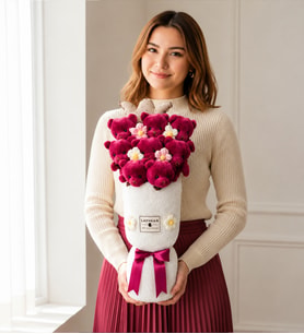 Premium Fuşya Peluş Ayıcık Kalp Yastıklı Peluş Vazo Tasarımlı Ayıcık Buketi