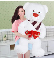125 cm Çift Kalp Tutan Melek Annem Masum Ayıcık (Beyaz)