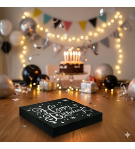 Varaklı Happy Birthday Yazılı Peçete - Siyah Zemin Gümüş Baskı 20'li