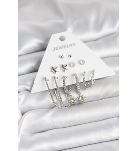 Pirinç Gümüş Renk Küpe Seti 6'lı - TJ-BKP11334