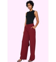 Kadın Geniş Paça Dokuma Pantolon Yüksek Bel Regular Boy Casual Günlük Yaz Aylarının Vazgeçilmezi (Bordo)