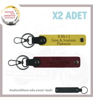 Motor Tutkunlarına İsim Plaka ve B Rh (-) Kan Grubu Yazılı Özel Üretim x2 Anahtarlık, Sarı-Bordo-Syh (Çok Renkli)