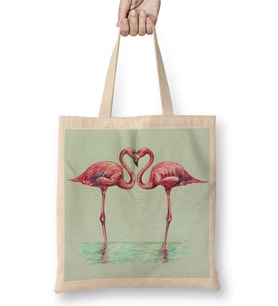 Aşk Kuşları Flamingo 4 Bez Çanta Uzun Saplı