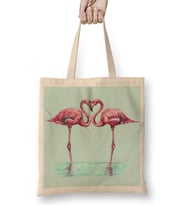 Aşk Kuşları Flamingo 4 Bez Çanta Uzun Saplı