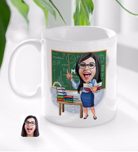 BK Gift Kişiye Özel Kadın Matematik Öğretmeni Karikatürlü Beyaz Kupa Bardak-1